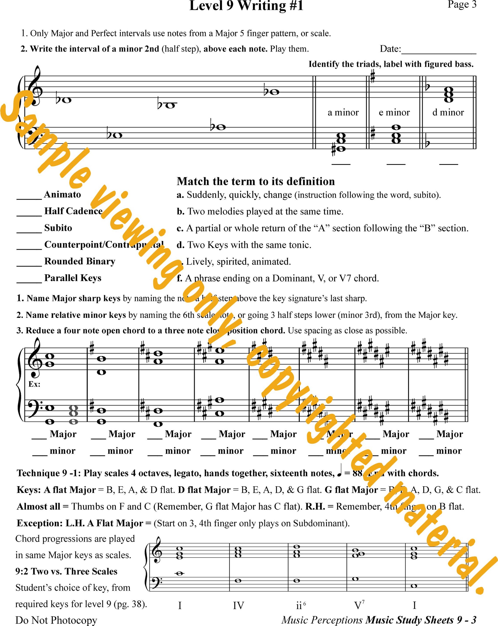 Music Study Sheets Level 9 Sample of Page 3 by LeAnn Halvorson.