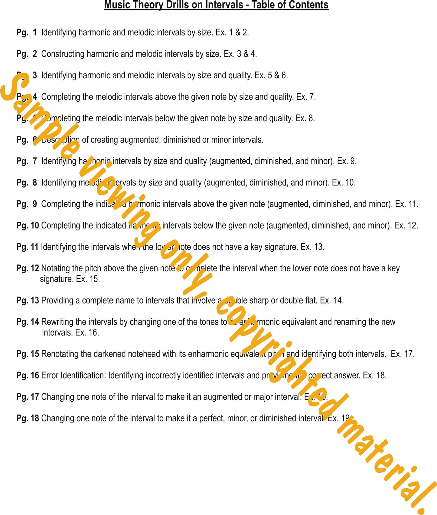 Music Theory Drills on Intervals - Table of Contents by Dr. Huei Li Chin.