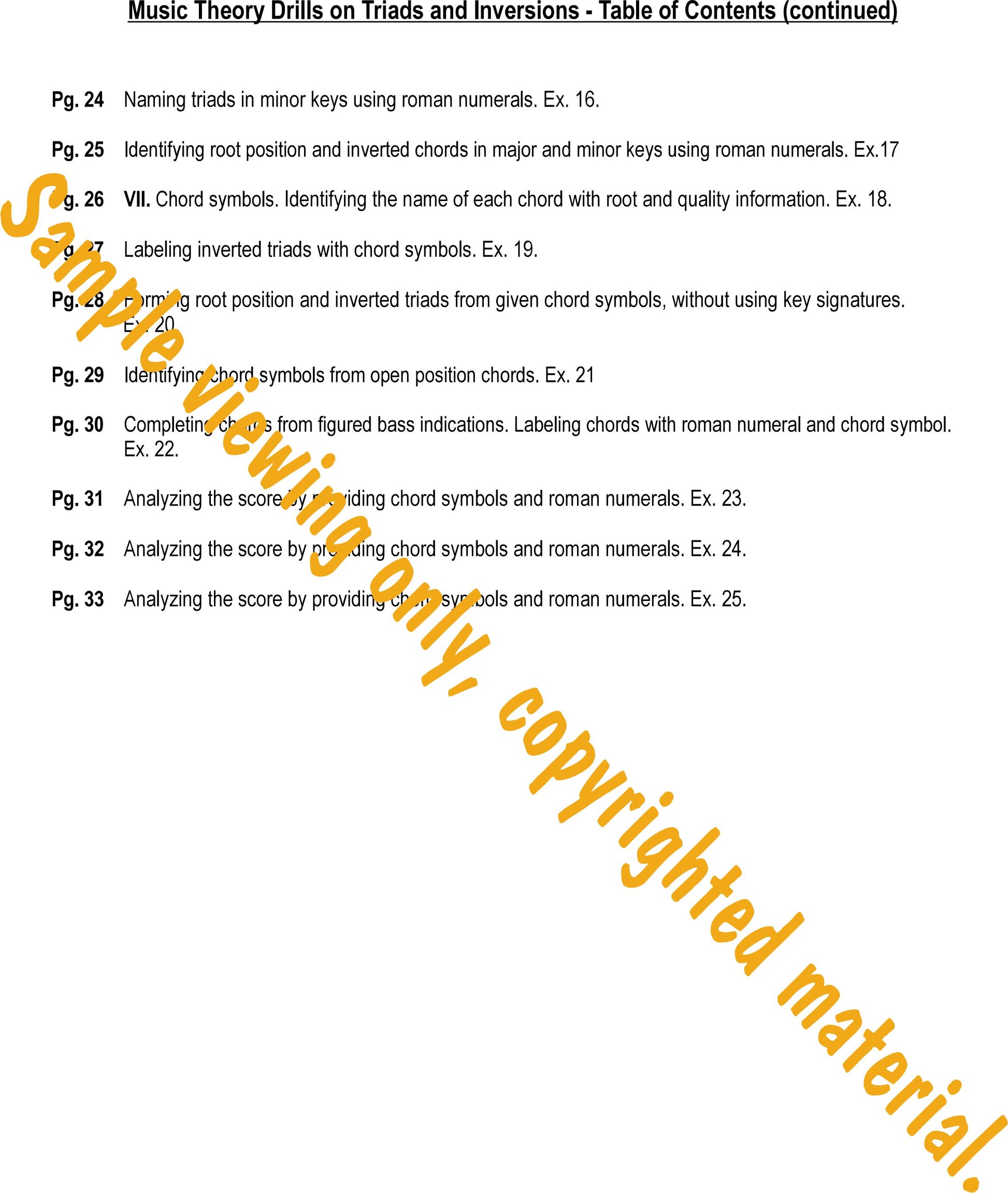 Music Theory Drills on Triads and Inversions - Table of Contents 2 by Dr. Huei Li Chin.