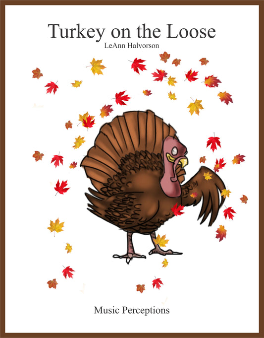 Turkey on the Loose is a Late Elementary/Early Intermediate Piano Solo in C Major. Students will love the tale of this crazy bird, by LeAnn Halvorson. The music encourages students to work on melody/harmony balance, dynamics, chords and C Major scale patterns. Thanksgiving is a holiday that often is ignored for musicians, so now students can have a piece to play for this holiday too. Cover art by Val Halvorson